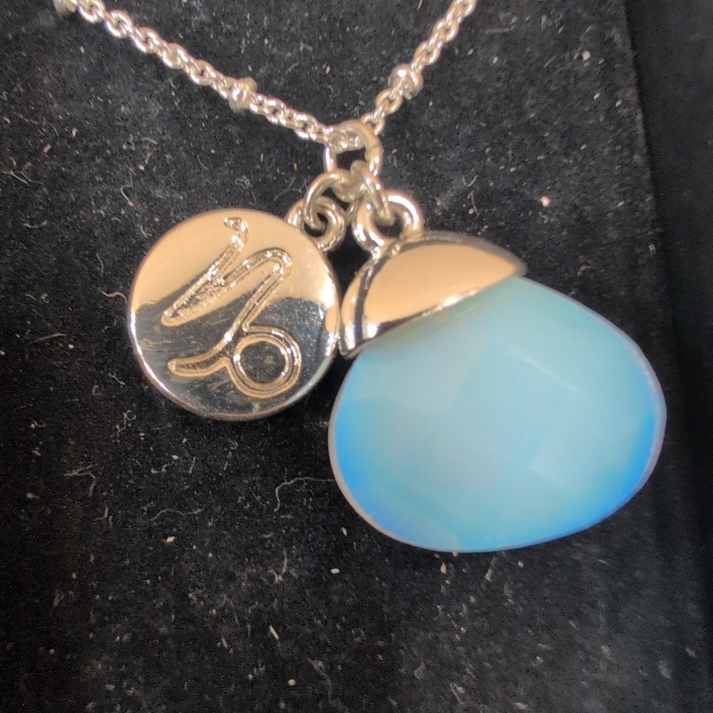Silver Tone Zodiac Capricorn Necklace with Blue Stone Pendant - Picture 2 of 2